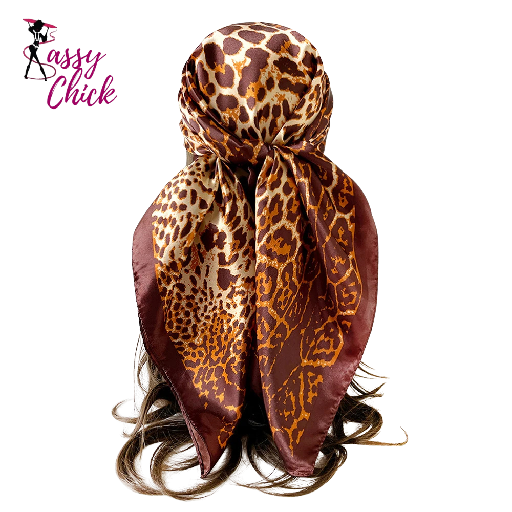 Leopard Print Silk Square Scarf Sassy Chick Logo