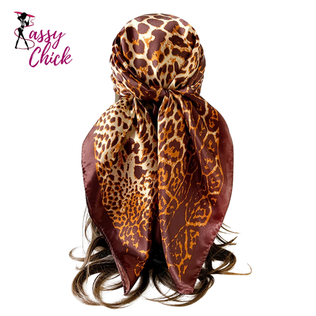 Leopard Print Silk Square Scarf Sassy Chick Logo