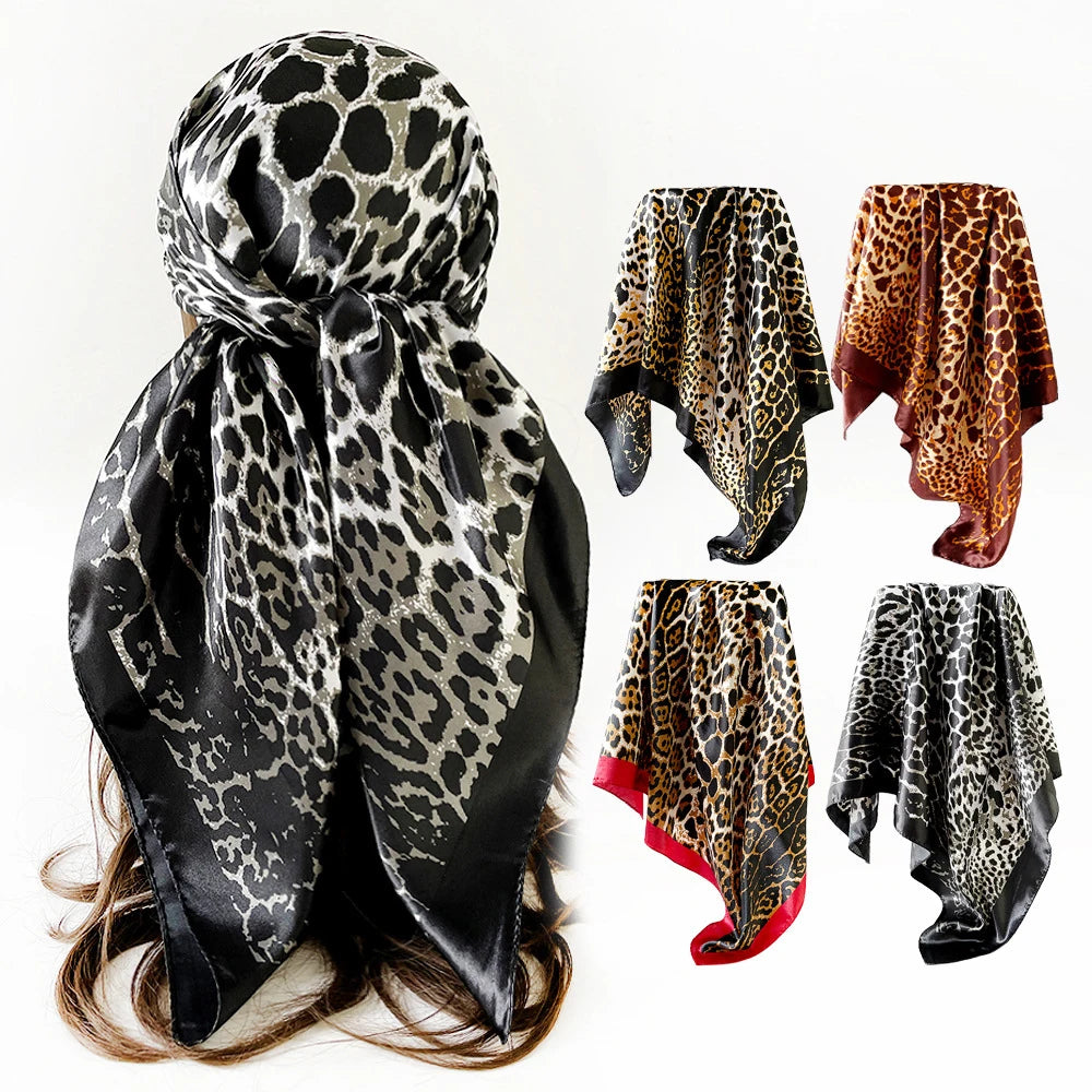 Collection of Leopard Print Silk Square Scarf