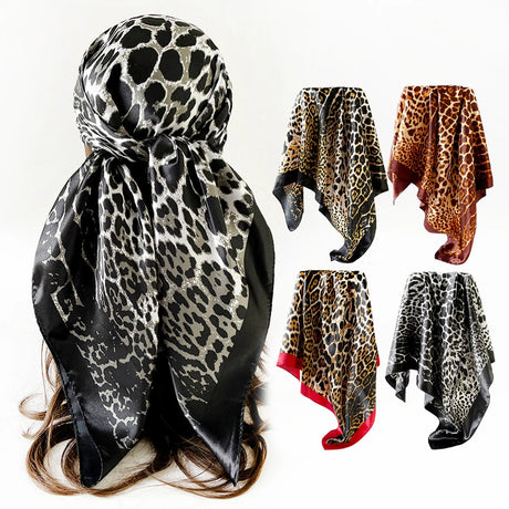 Collection of Leopard Print Silk Square Scarf