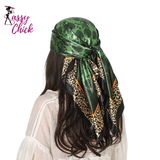 Leopard Print Square Turban Bandana Silk Satin Scarf Sassy Chick Logo