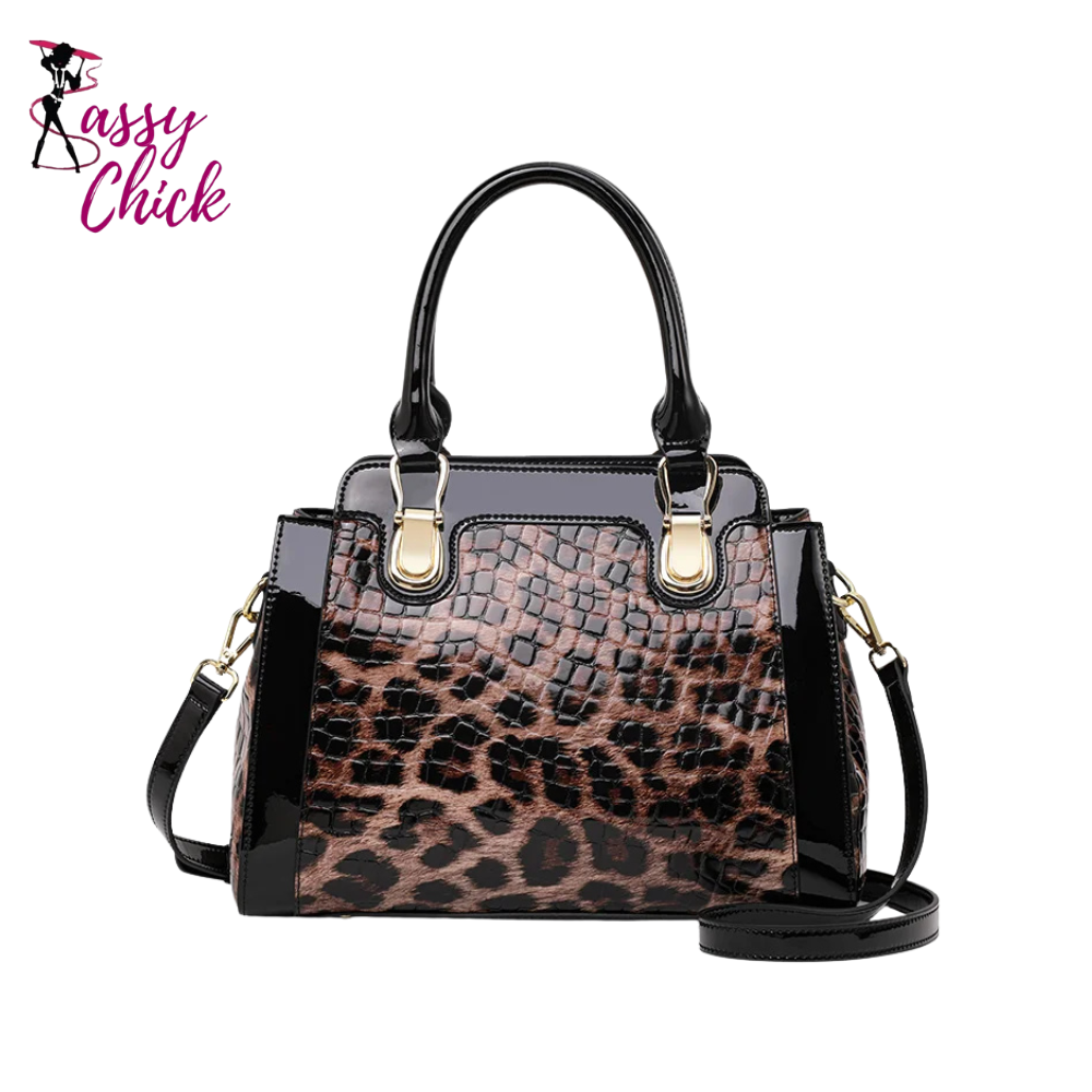 Leopard Stone Patterned Large Capacity Handbag Sassy Chick Logo