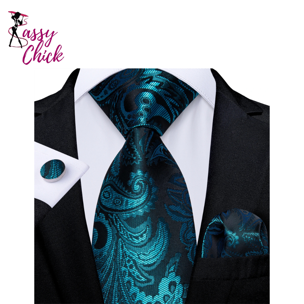 Light Blue Paisley Handkerchief Cufflinks Striped Silk Sassy Chick Logo