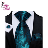 Light Blue Paisley Handkerchief Cufflinks Striped Silk Sassy Chick Logo