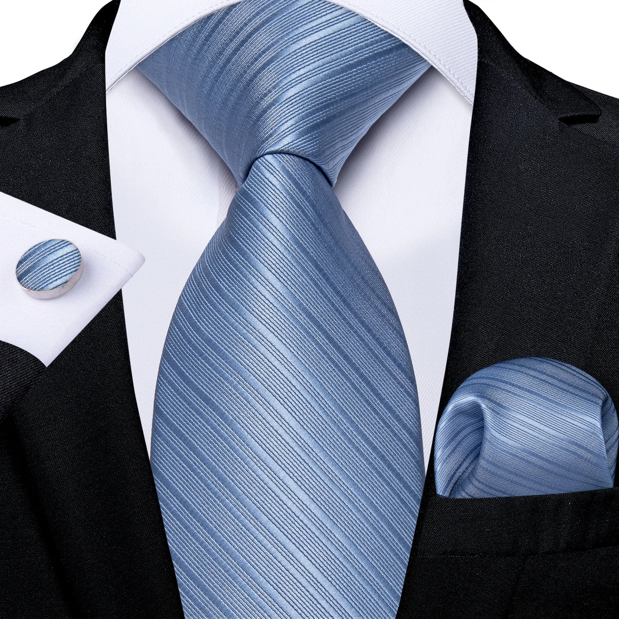 Light Blue Paisley Handkerchief Cufflinks Striped Silk