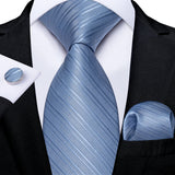 Light Blue Paisley Handkerchief Cufflinks Striped Silk