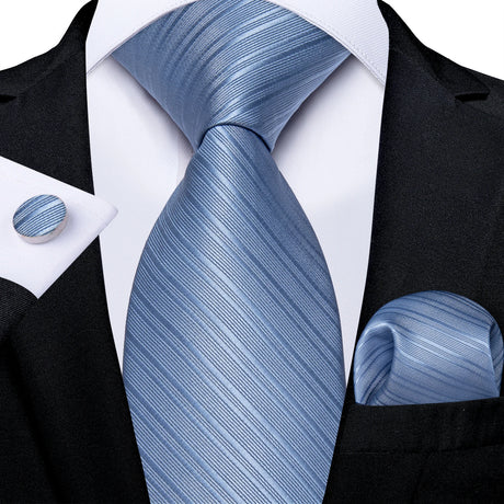 Light Blue Paisley Handkerchief Cufflinks Striped Silk