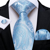 Light Blue Paisley Handkerchief Cufflinks Striped Silk