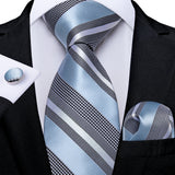 Light Blue Paisley Handkerchief Cufflinks Striped Silk