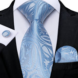 Light Blue Paisley Handkerchief Cufflinks Striped Silk