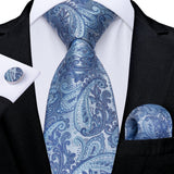 Light Blue Paisley Handkerchief Cufflinks Striped Silk