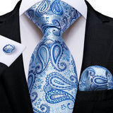 Light Blue Paisley Handkerchief Cufflinks Striped Silk