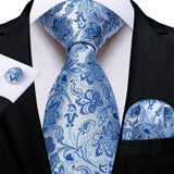 Light Blue Paisley Handkerchief Cufflinks Striped Silk