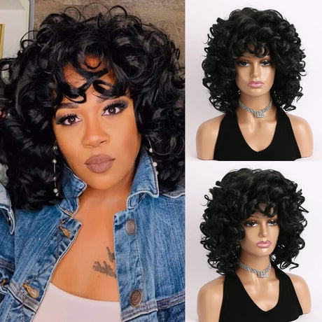 Black Light Gold Short Curly Synthetic Wig