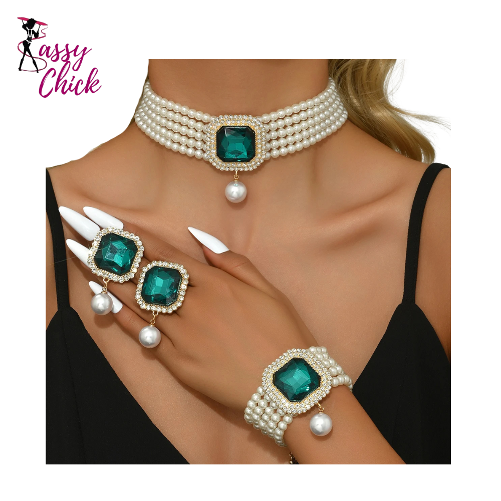 Light Luxury Short Style Imitation Pearl Necklace Set Sassy Chick Logo