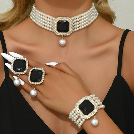 white black pearl jewelry set