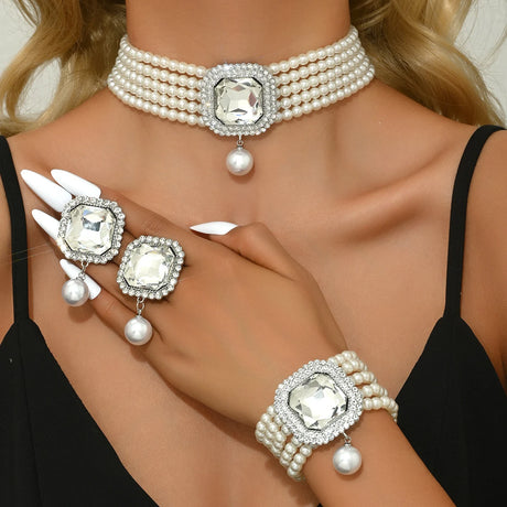 white crystal jewelry set