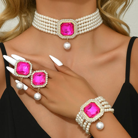 white pink jewelry set 