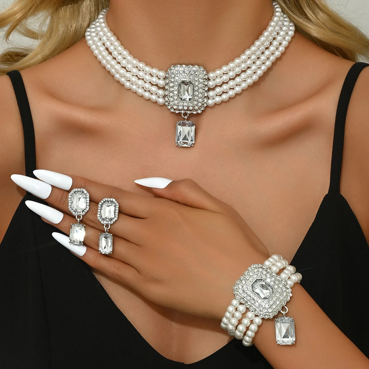 white crystal jewelry set