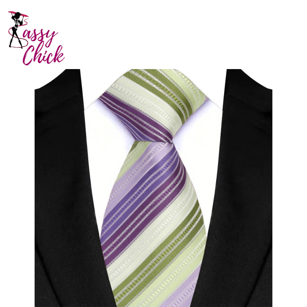 Light Purple Color Stripes Floral Jacquard Woven Necktie Sassy Chick Logo
