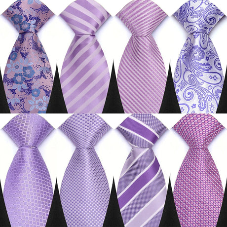 Collection of Light Purple Color Stripes Floral Jacquard Woven Necktie