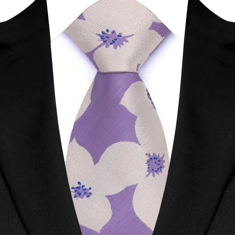 Light Purple Color Stripes Floral Jacquard Woven Necktie