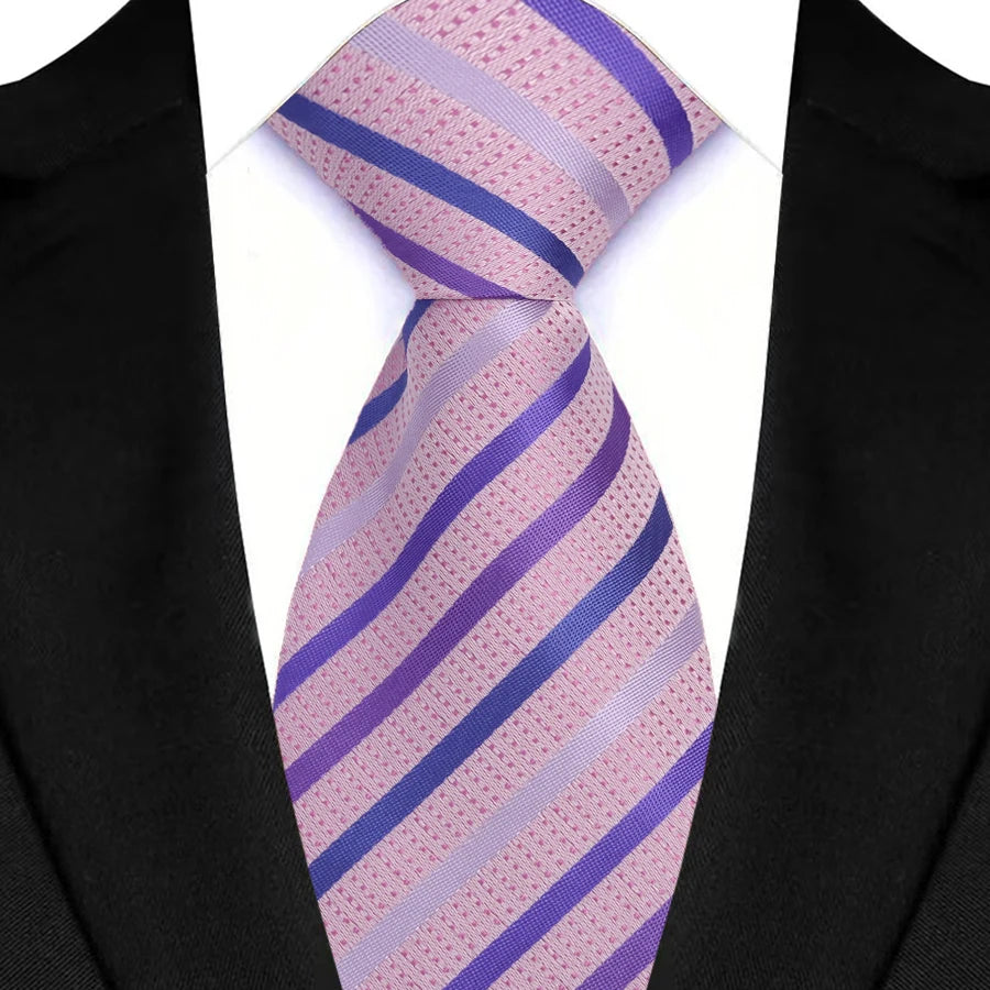 Light Purple Color Stripes Floral Jacquard Woven Necktie