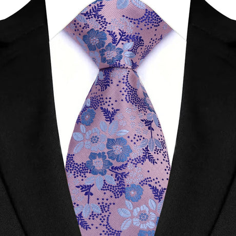 Light Purple Color Stripes Floral Jacquard Woven Necktie