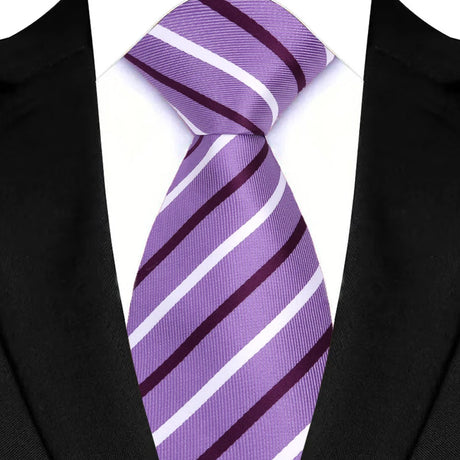 Light Purple Color Stripes Floral Jacquard Woven Necktie