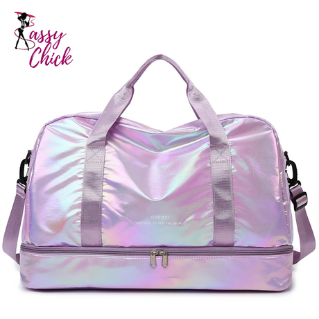 Lightweight Nylon Large Holographic Duffel Bag Sassy Chick Logo