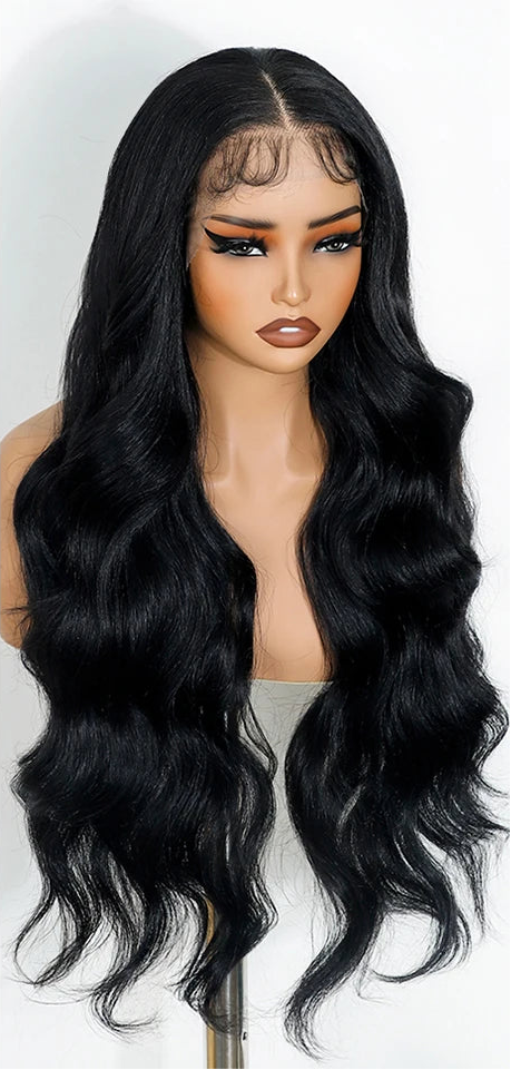Black Long Body Wave 13x4 Synthetic Lace Frontal Wigs