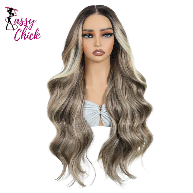 Long Body Wave 6x4 Pre Plucked Pre Cut Synthetic Lace Front Wigs Sassy Chick Logo