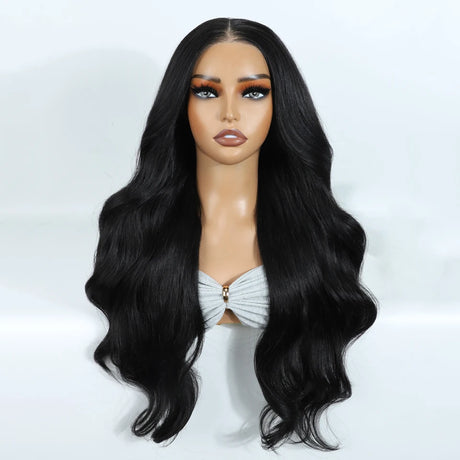 Black Long Body Wave 6x4 Pre Plucked Pre Cut Synthetic Lace Front Wigs