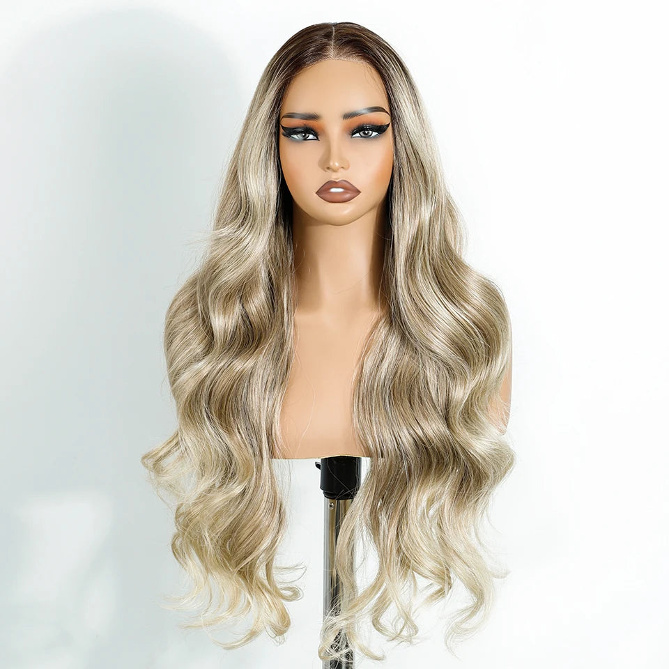 Light Blonde Long Body Wave 6x4 Pre Plucked Pre Cut Synthetic Lace Front Wigs
