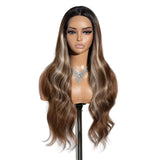 Brown White Long Body Wavy 30" Synthetic Lace Front Wigs