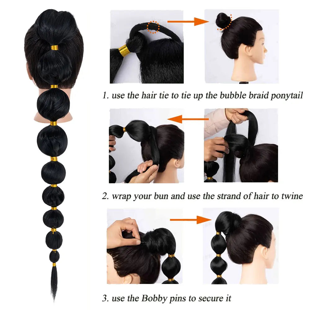 black bubble braid ponytail