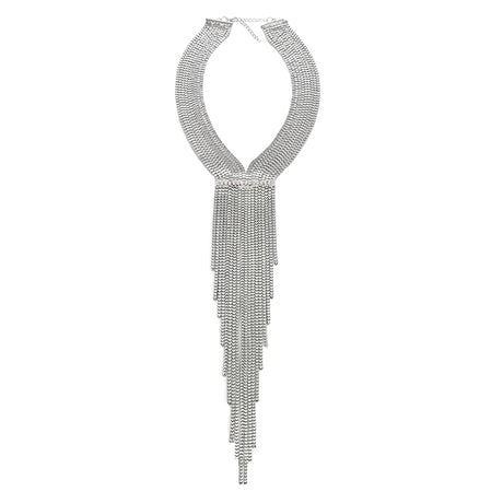 Silver Long Chains Tassel Chunky Maxi Choker Necklace