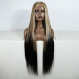 Black Brown Long Cosplay Lace Wigs 38 Inch Synthetic Lace Front Wigs