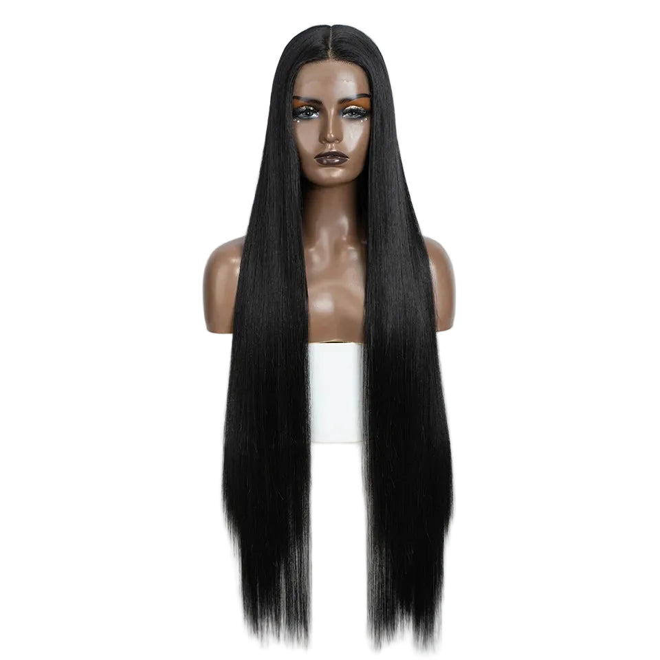 Black Long Cosplay Lace Wigs 38 Inch Synthetic Lace Front Wigs