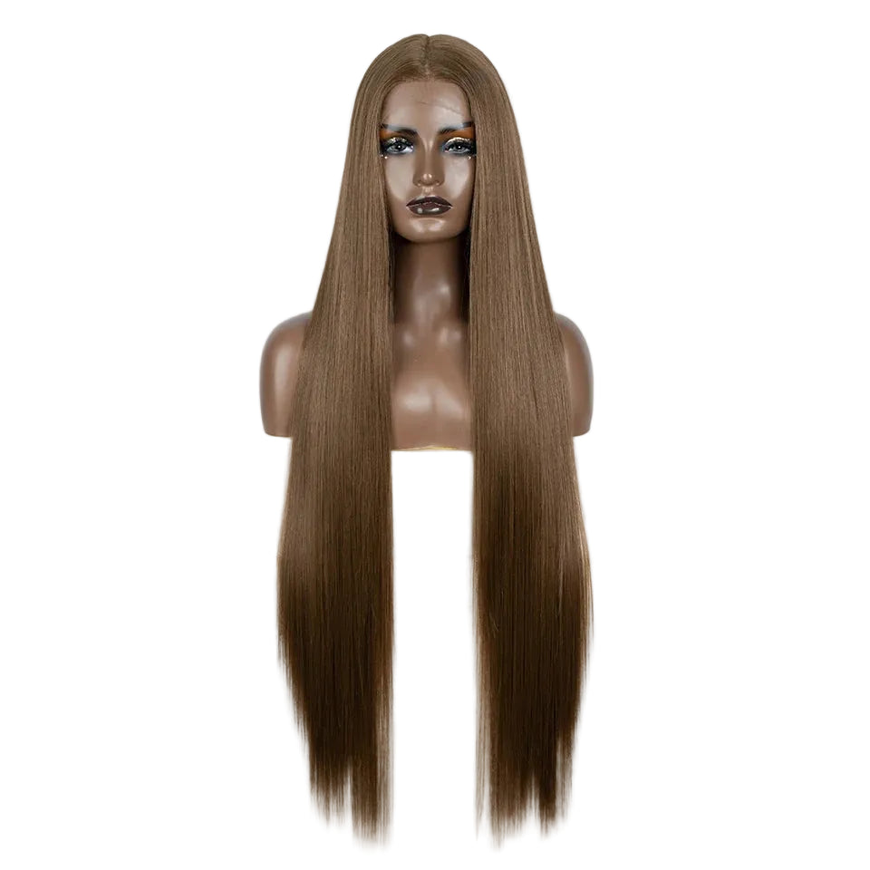 Brown Long Cosplay Lace Wigs 38 Inch Synthetic Lace Front Wigs