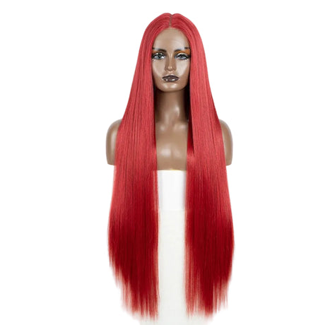 Red Long Cosplay Lace Wigs 38 Inch Synthetic Lace Front Wigs