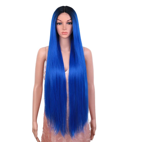 Blue Long Cosplay Lace Wigs 38 Inch Synthetic Lace Front Wigs