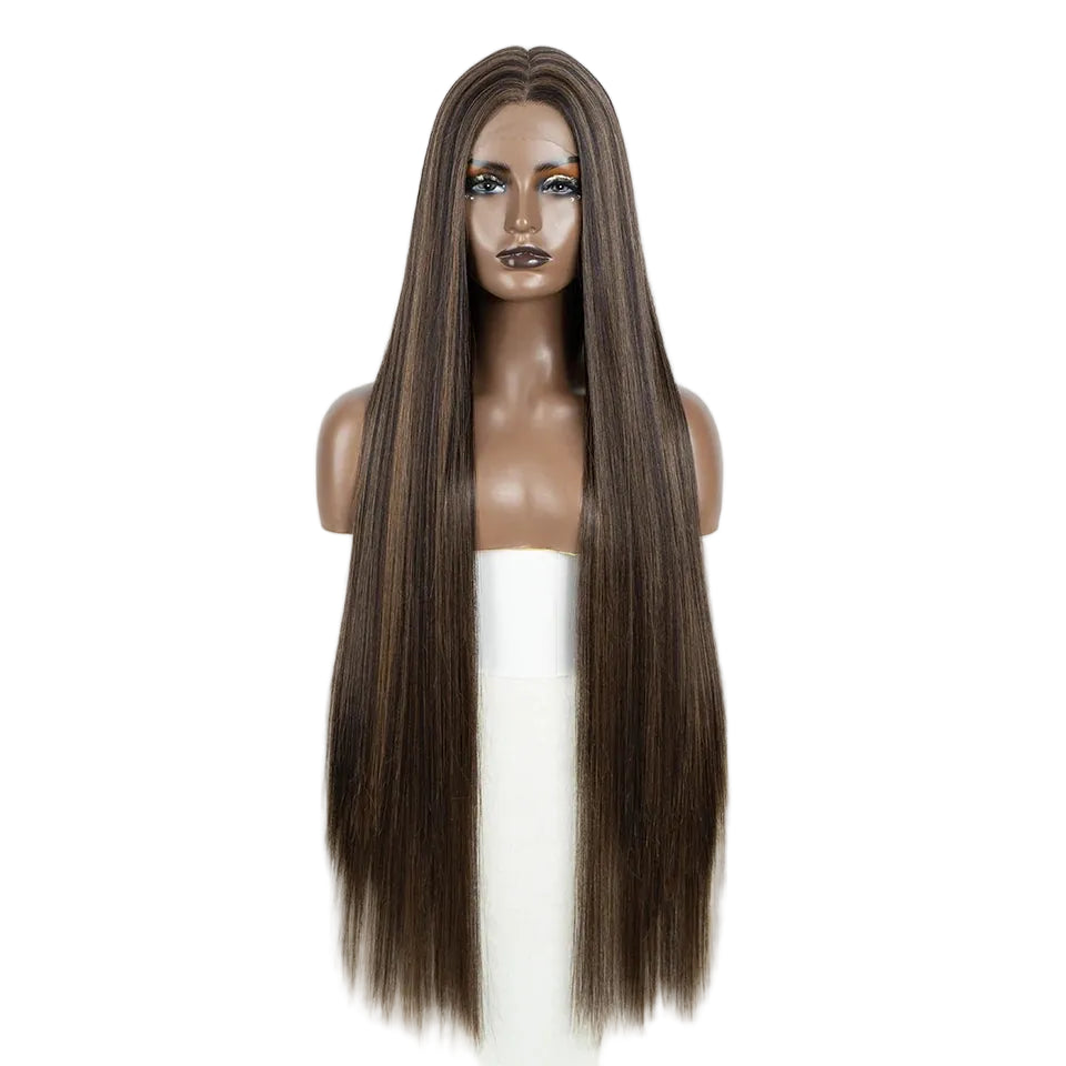 Brown Long Cosplay Lace Wigs 38 Inch Synthetic Lace Front Wigs