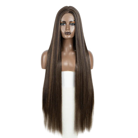 Brown Long Cosplay Lace Wigs 38 Inch Synthetic Lace Front Wigs
