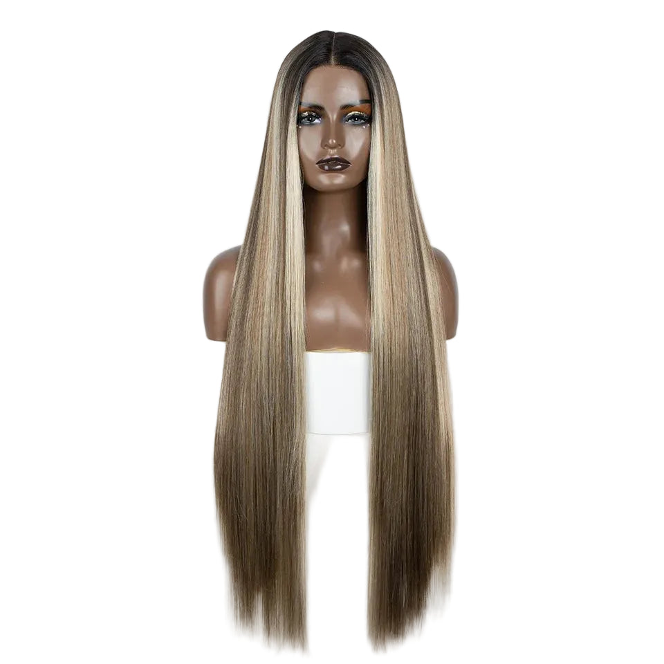 Brown Long Cosplay Lace Wigs 38 Inch Synthetic Lace Front Wigs