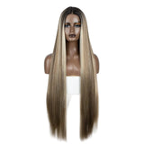 Brown Long Cosplay Lace Wigs 38 Inch Synthetic Lace Front Wigs