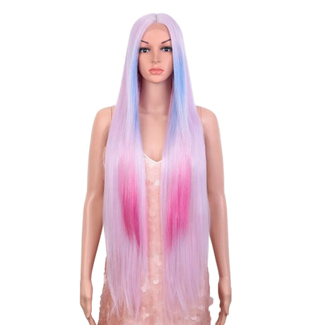 Pink Long Cosplay Lace Wigs 38 Inch Synthetic Lace Front Wigs
