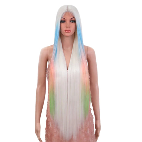 White Green Long Cosplay Lace Wigs 38 Inch Synthetic Lace Front Wigs