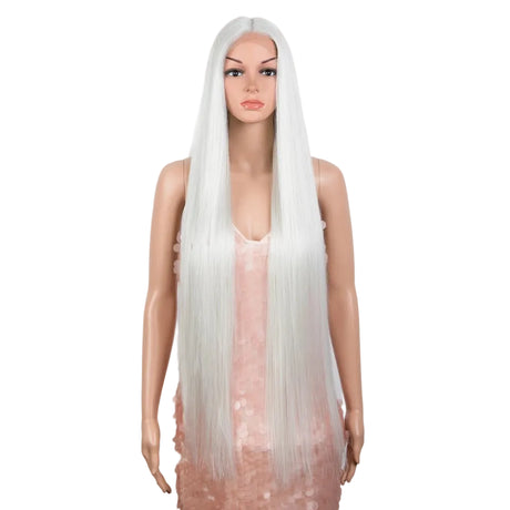 White Long Cosplay Lace Wigs 38 Inch Synthetic Lace Front Wigs