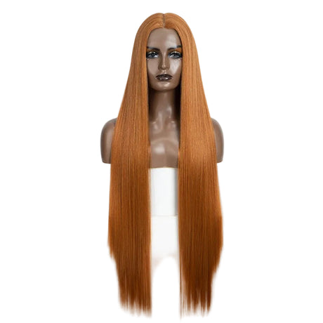 Orange Long Cosplay Lace Wigs 38 Inch Synthetic Lace Front Wigs